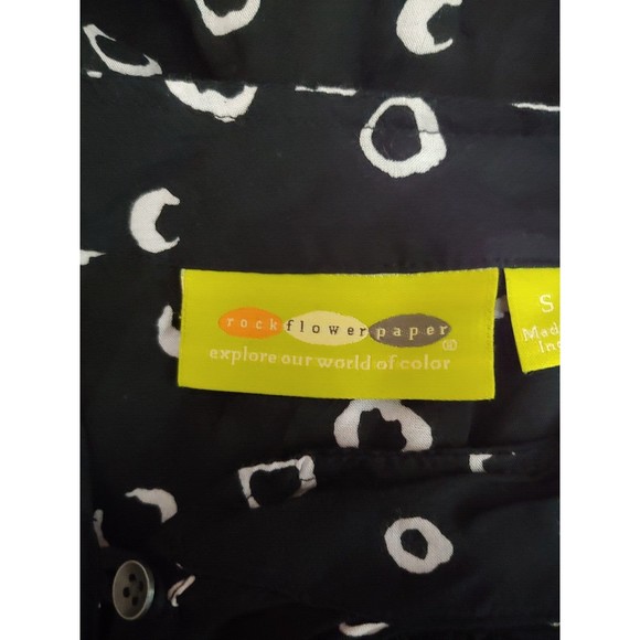 Rock Flower Paper Womens Top Small Black White Modal Long Sleeve Blouse Button - Picture 8 of 10